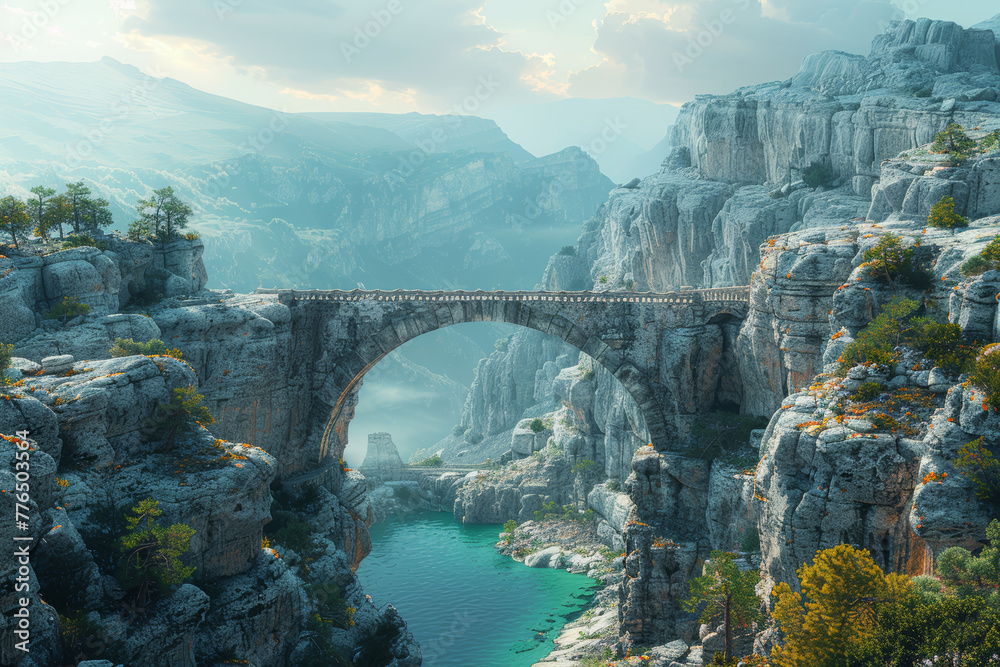 Aufkleber a bridge spanning a chasm, connecting separated communities. concept of fostering unity and connecti