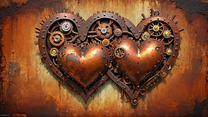 Rusted Steampunk Heart Illustration - obrazy, fototapety, plakaty