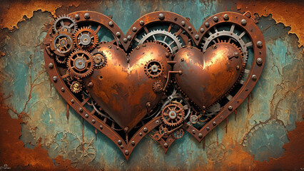 Rusted Steampunk Heart Illustration - obrazy, fototapety, plakaty