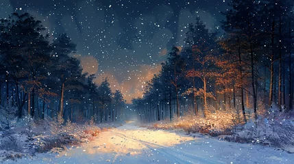 Foto op Canvas A path in the snowy winter forest with copy space generative ai illustration © Jennifer