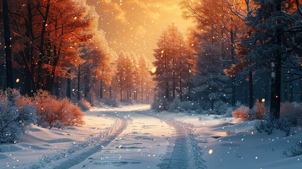 Foto op Canvas A path in the snowy winter forest with copy space generative ai illustration © Jennifer