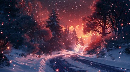 A path in the snowy winter forest with copy space generative ai illustration