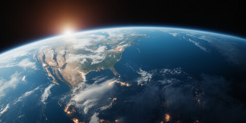 Beautiful of earth globe background during sunrise from space