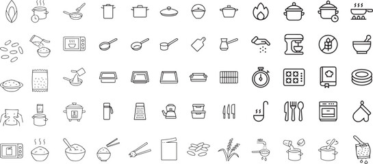 Cookware and tableware editable stroke outline icons set isolated on white background flat vector illustration. Pixel perfect. 64 x 64.