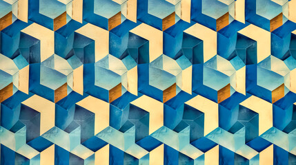 Abstract geometric pattern in blue and yellow hues