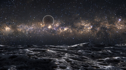 The distant glow of the Milky Way, seen from the surface of a distant moon