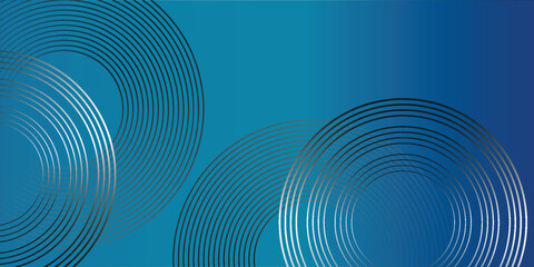 Dark abstract background with blue glowing circle lines. Geometric stripe line art design.