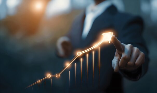 Business development to success and growing growth concept, Businessman pointing arrow graph corporate future growth plan