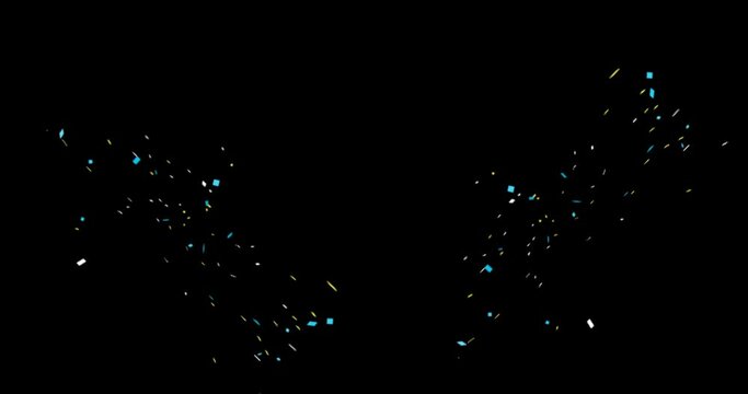 Confetti or fireworks animation isolated on black background. Festive holiday colorful animation with confetti. Salute banner animation with copy space.