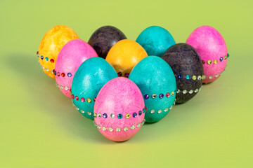 Ten isolated colored and decorated Easter eggs