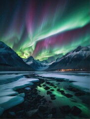 Naklejka premium aurora borealis over the sea