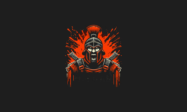 spartan angry with splash background vector artwork design