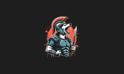 dog roar wearing spartan uniform vector artwork design