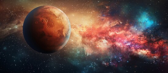 Obraz na płótnie Canvas A glowing planet surrounded by stars and nebulas