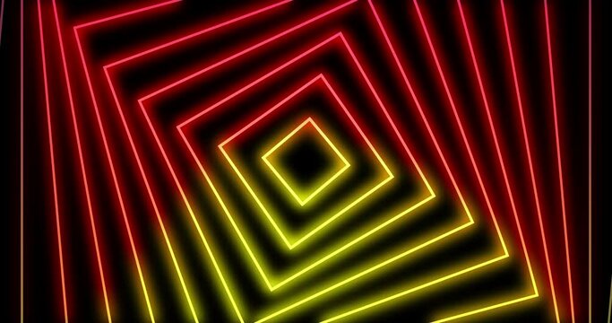 Bright neon abstract gradient lines tech futuristic motion background. Seamless looping geometric pattern. 4K resolution abstract video animation on black background.