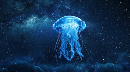 Swimming in the starry sky A jellyfish glowing like a starry sky The white desert A big glowing jellyfish swimming in the night sky The starry sky The Milky Way - obrazy, fototapety, plakaty