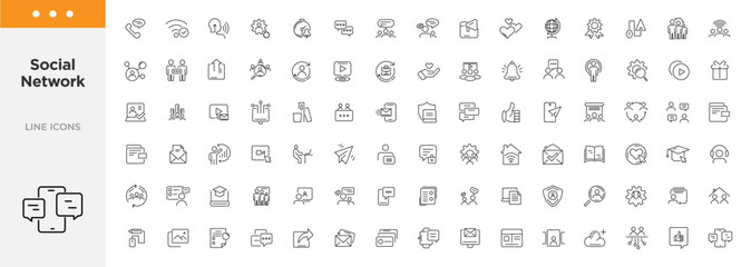 Fototapeta na wymiar Social network web business icon set. Line icons collection vector. Outline icon pack