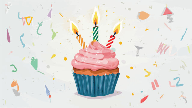 Delicious Birthday Cupcake: Vector Illustration with Candle on White Background