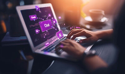 A person chatting with an artificial intelligence. Generative AI.