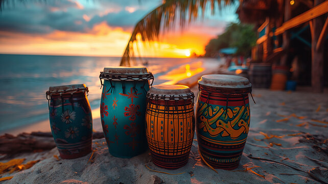Caribbean Musical Instruments Vibrant Colors on the beach