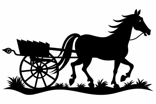 recommend clip art: Horse drawn cultivator silhouette black vector illustration