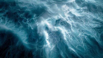 Belleza del océano, olas y espuma. Fondo de textura de mar vista superior. Generado con tecnología IA - obrazy, fototapety, plakaty