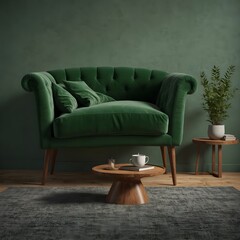 Beautiful Green sofa and decor in living room on transparent background.3d rendering, Hd and 3D PIC 
