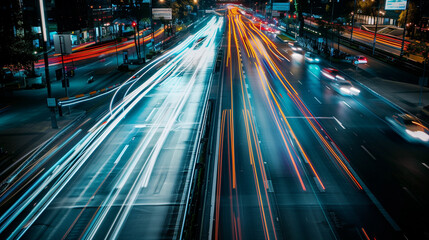 Long Exposure Car Lights in Motion on City Road - Urban Night Drive street illustration.