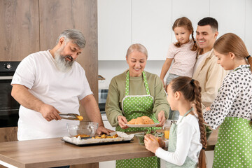 Big family cooking in kitchen