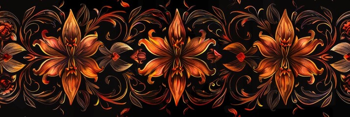 Lily and Sword intertwining the motifs of lilies, often associated with royalty, with the swords of kingship, pattern that symbolizes balance of power and grace created with Generative AI Technology - obrazy, fototapety, plakaty