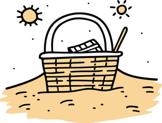 Simplistic beach picnic basket, perfect for summer outing promotions or leisure activity concepts.