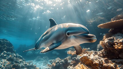 The gentle curve of a dolphin's sleek body as it gracefully cuts through the crystal-clear waters....
