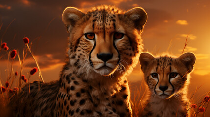 cheetah in the savannah - obrazy, fototapety, plakaty