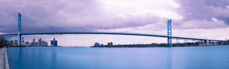 The Ambassador Bridge across the Detroit River connecting Detroit, Michigan in the United States...