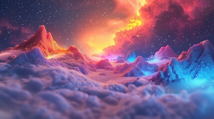 Obraz na płótnie Canvas 3D clay render of a cosmic landscape, stars forming abstract geometric shapes, vibrant colors