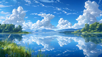 Tranquil Lake and Cloud Reflections
