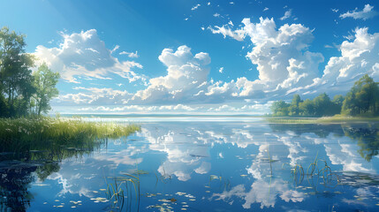 Tranquil Lake and Cloud Reflections