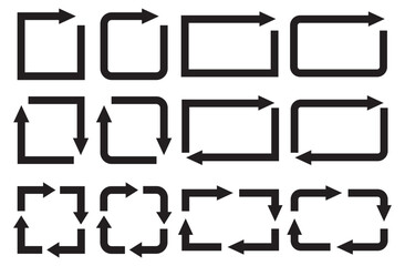 循環サークルの四角矢印セット/ブラック