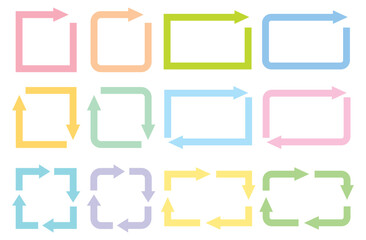 循環サークルの四角矢印セット/パステルカラー
