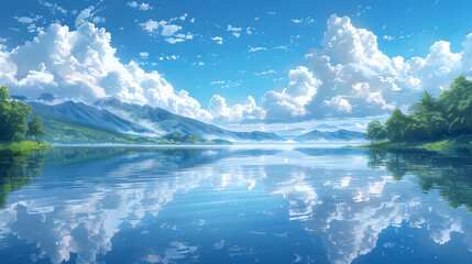 Tranquil Lake and Cloud Reflections