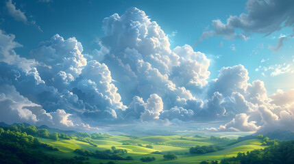 Sunlight Through Clouds Over Hills