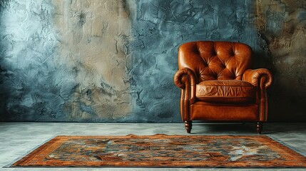 Modern interior of living room with leather have empty dark blue wall background.3D rendering