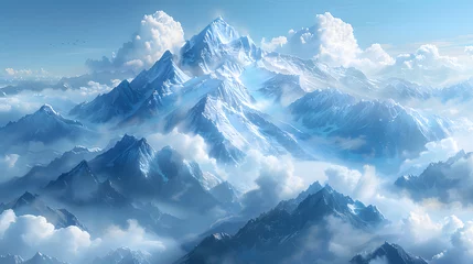 Rideaux velours Bleu Mystical Misty Mountains