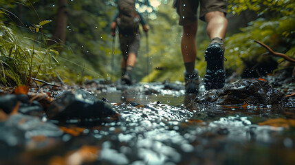 The slick feel of wet stones as hikers cross a stream along the path