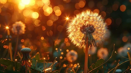  The delicate filaments of a dandelion seed head, catching the light and glowing like tiny stars in the grass. © rajpoot 