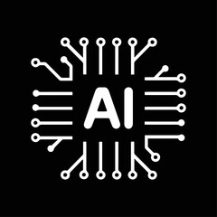 Obraz premium AI Text Icon Clip Art with Circuit Board Conceptual Vector Illustration.