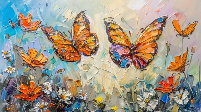 Vibrant Butterfly Oil Painting