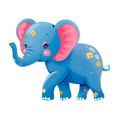 A hand-drawn flat illustration of a cute blue baby elephant.