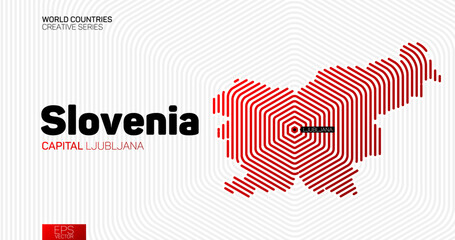 Abstract map of Slovenia with red hexagon lines