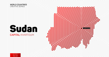 Abstract map of Sudan with red hexagon lines